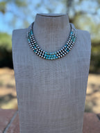 Handcrafted Kingman Turquoise & Sterling Silver Pearl 6mm Beaded Necklace 18"