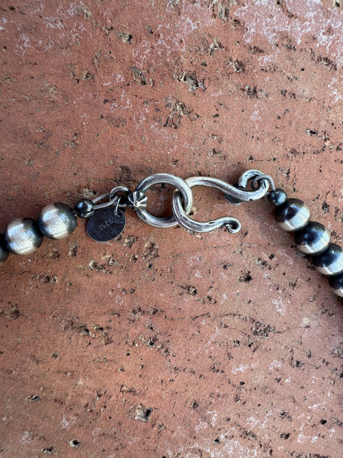 Handcrafted Kingman Turquoise & Sterling Silver Pearl 6mm Beaded Necklace 18"