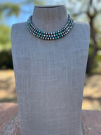 Handcrafted Kingman Turquoise & Sterling Silver Pearl 6mm Beaded Necklace 16"