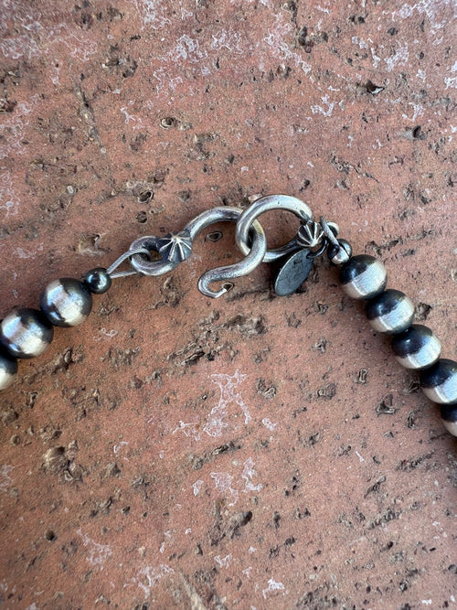 Handcrafted Kingman Turquoise & Sterling Silver Pearl 6mm Beaded Necklace 16"