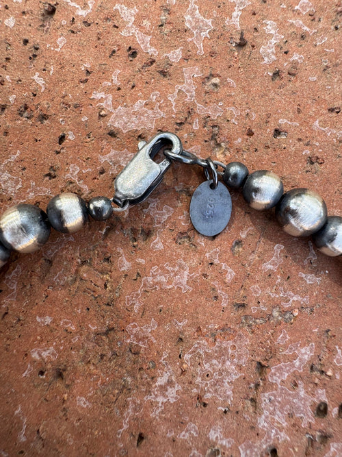 Handcrafted White Buffalo & Sterling Silver Pearl 4-6mm Beaded Bracelet 7.5"