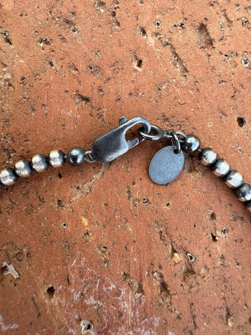 Handcrafted White Buffalo & Sterling Silver Pearl 3-6mm Beaded Bracelet 7.5"