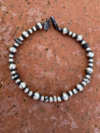 Handcrafted White Buffalo & Sterling Silver Pearl 4&6mm Beaded Bracelet 7.5"