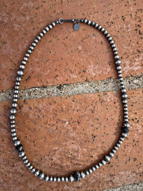 Handcrafted Sterling Silver & White Buffalo 4-6mm Beaded Necklace 16"