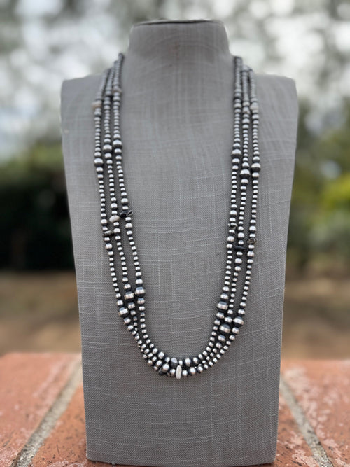 Handcrafted Sterling Silver & White Buffalo 4-8mm Beaded Necklace 30"