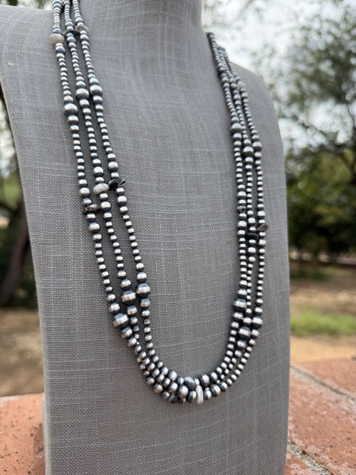 Handcrafted Sterling Silver & White Buffalo 4-8mm Beaded Necklace 30"