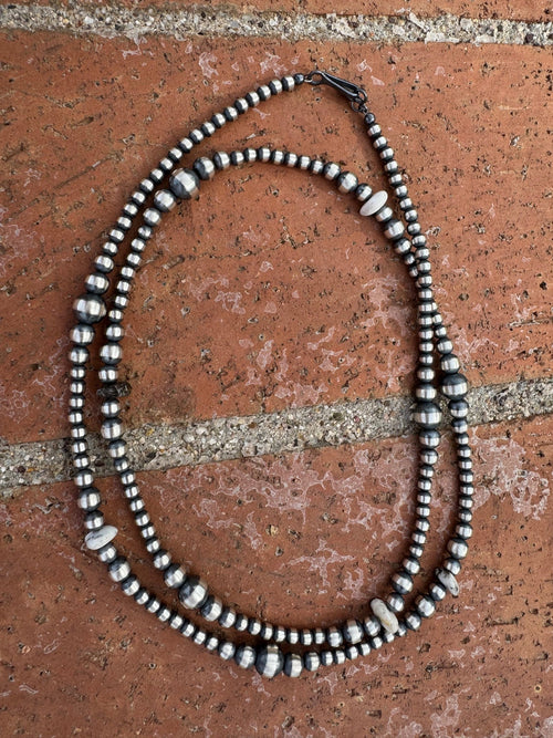 Handcrafted Sterling Silver & White Buffalo 4-8mm Beaded Necklace 30"