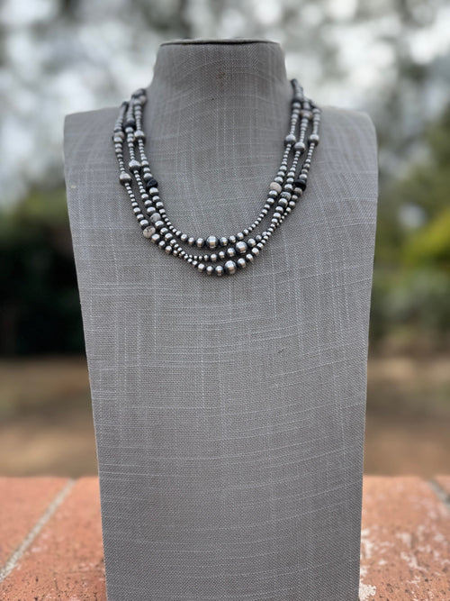 Handcrafted Sterling Silver & White Buffalo 3-8mm Beaded Necklace 20"