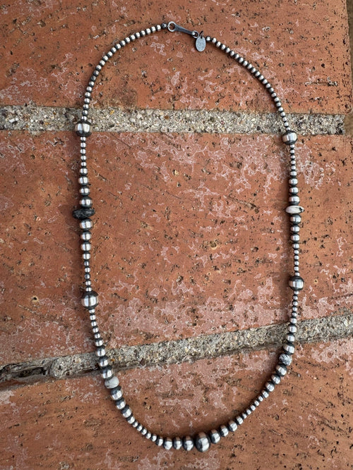 Handcrafted Sterling Silver & White Buffalo 3-8mm Beaded Necklace 20"
