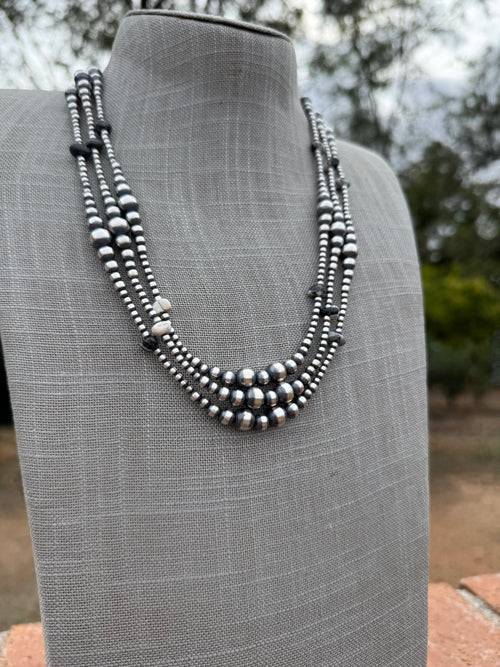 Handcrafted Sterling Silver & White Buffalo 3-8mm Beaded Necklace 22"