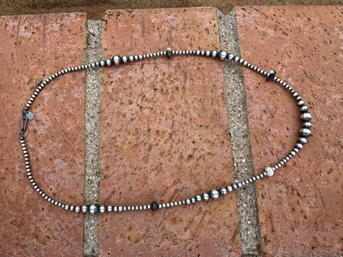 Handcrafted Sterling Silver & White Buffalo 3-8mm Beaded Necklace 22"