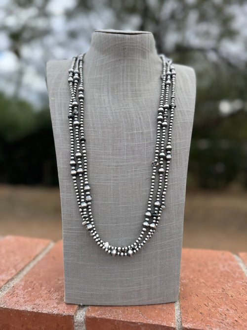 Handcrafted Sterling Silver & White Buffalo 4-8mm Beaded Necklace 36"