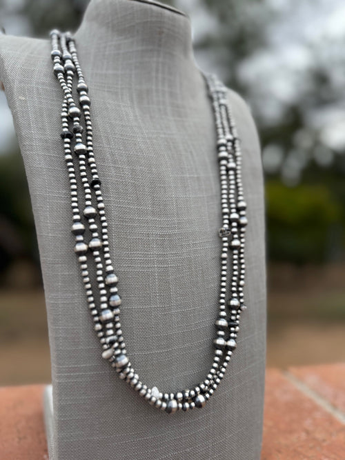 Handcrafted Sterling Silver & White Buffalo 4-8mm Beaded Necklace 36"