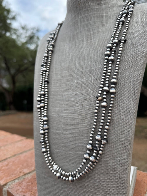 Handcrafted Sterling Silver & White Buffalo 4-8mm Beaded Necklace 36"