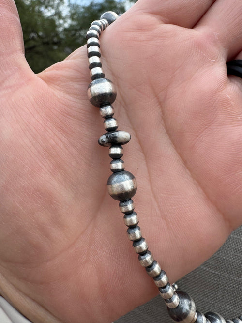 Handcrafted Sterling Silver & White Buffalo 4-8mm Beaded Necklace 36"