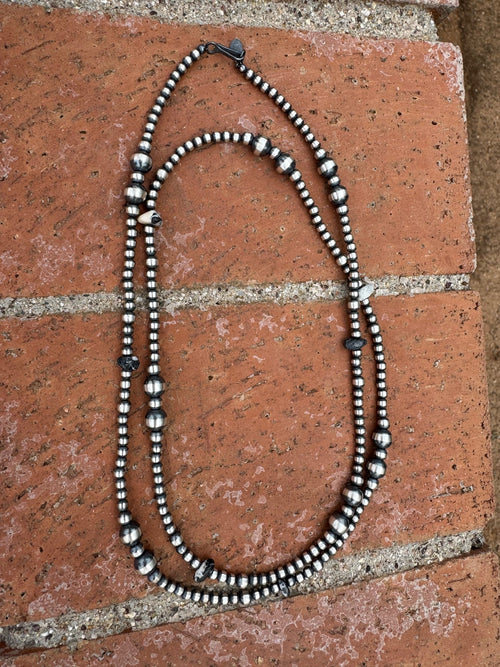 Handcrafted Sterling Silver & White Buffalo 4-8mm Beaded Necklace 36"