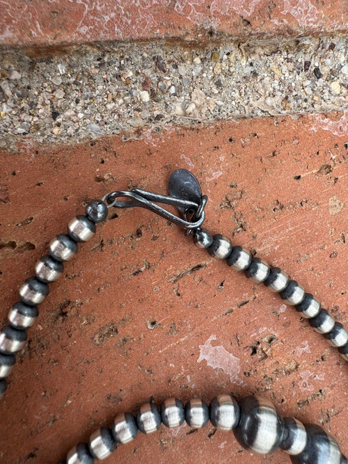 Handcrafted Sterling Silver & White Buffalo 4-8mm Beaded Necklace 36"