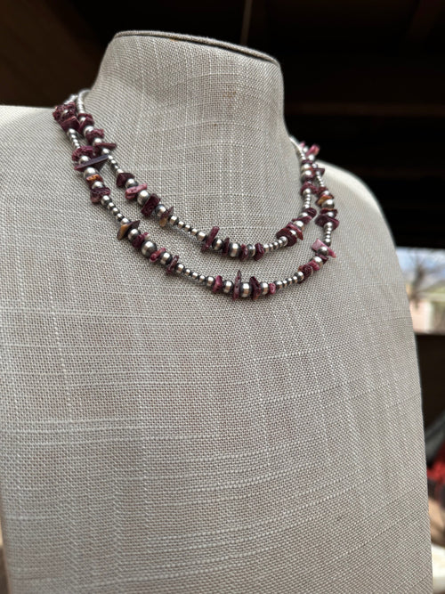 Handcrafted Sterling Silver Pearl & Purple Spiny 3-6mm Beaded Necklace