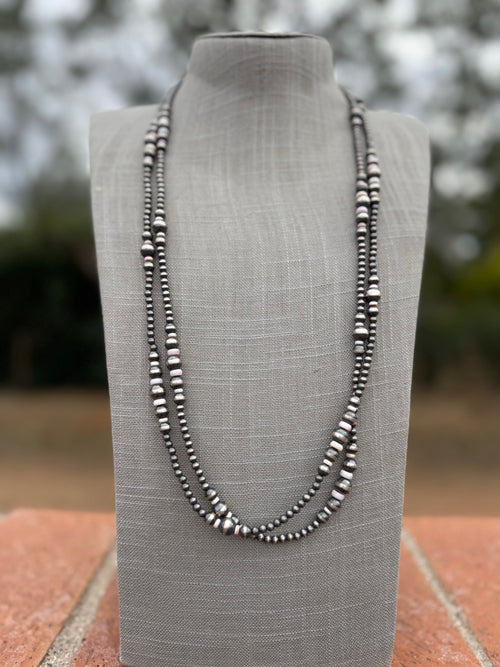 Handcrafted Pink Conch & Sterling Silver Pearl 4-8mm Beaded Necklace 60"