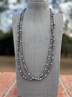 Handcrafted Pink Conch & Sterling Silver 4-8mm Beaded Necklace 60"