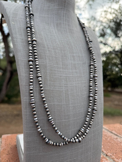 Handcrafted Pink Conch & Sterling Silver 4-8mm Beaded Necklace 60"