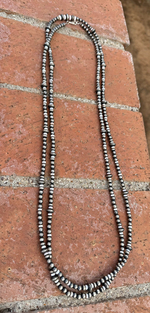 Handcrafted Pink Conch & Sterling Silver 4-8mm Beaded Necklace 60"