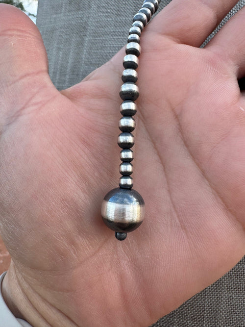 Handcrafted Sterling Silver Pearl 4-12mm Beaded Lariat Necklace 20", Lariat 4.5"