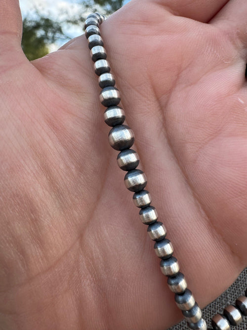 Handcrafted Sterling Silver Pearl 4-12mm Beaded Lariat Necklace 20", Lariat 4.5"