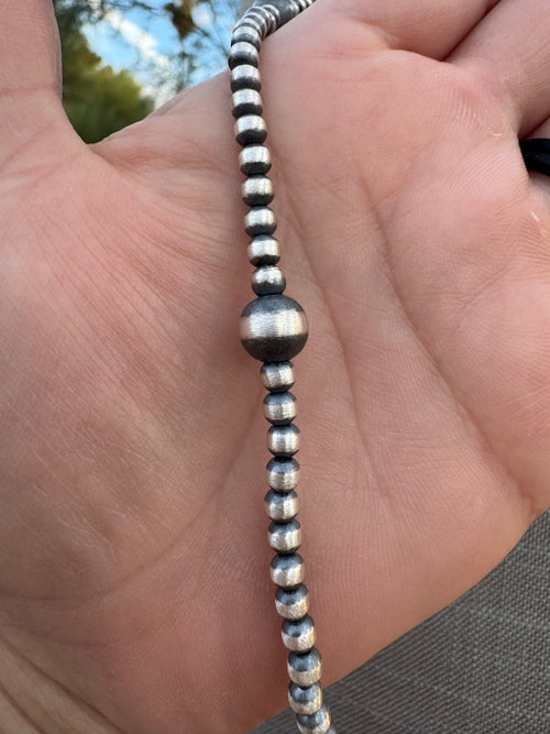 Handcrafted Sterling Silver Pearl 4&8mm Beaded Necklace 72"