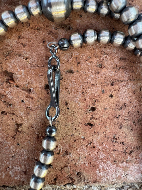 Handcrafted Sterling Silver Pearl 4&8mm Beaded Necklace 72"