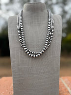 Handcrafted 3 Strand Sterling Silver Pearl 5-12mm Beaded Necklace