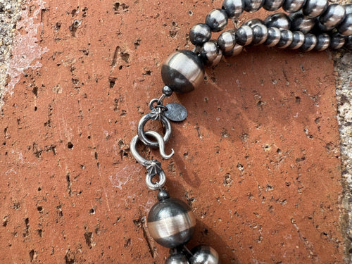 Handcrafted 3 Strand Sterling Silver Pearl 5-12mm Beaded Necklace