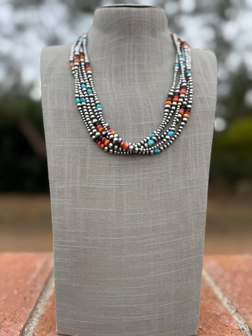 Handcrafted Multi Stone & Sterling Silver 3-6mm Beaded Necklace 22"