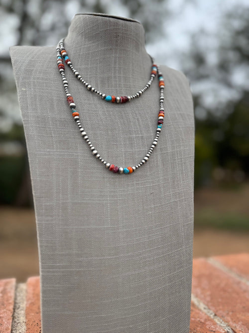 Handcrafted Multi Stone & Sterling Silver 3-6mm Beaded Necklace