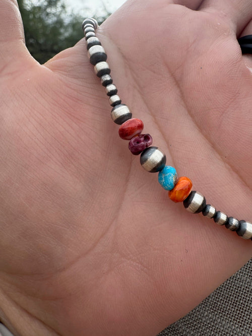 Handcrafted Multi Stone & Sterling Silver 3-6mm Beaded Necklace