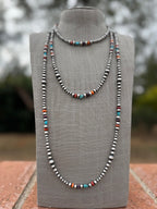 Handcrafted Multi Stone & Sterling Silver 4-8mm Beaded Necklace 72"