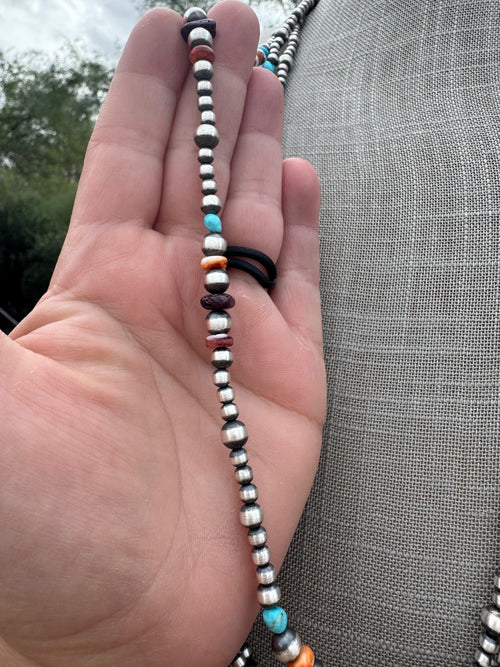 Handcrafted Multi Stone & Sterling Silver 4-6mm Beaded Necklace 30"