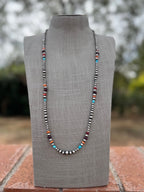 Handcrafted Multi Stone & Sterling Silver 4-8mm Beaded Necklace 30"