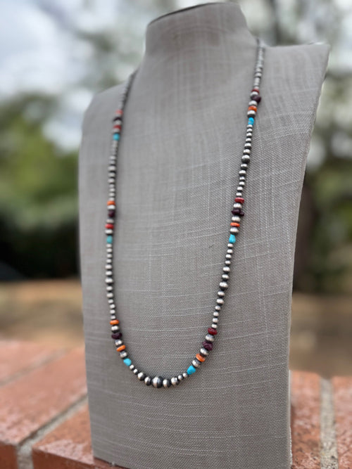 Handcrafted Multi Stone & Sterling Silver 4-8mm Beaded Necklace 30"