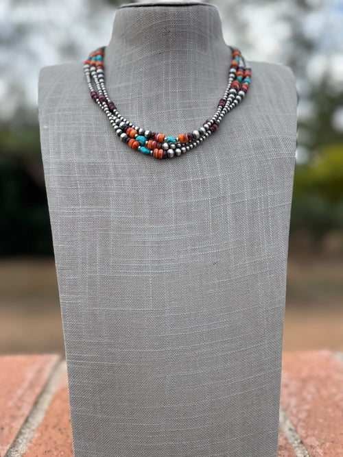 Handcrafted Multi Stone & Sterling Silver 3-6mm Beaded Necklace 18"