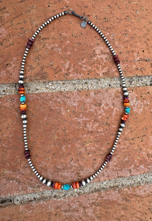 Handcrafted Multi Stone & Sterling Silver 3-6mm Beaded Necklace 18"