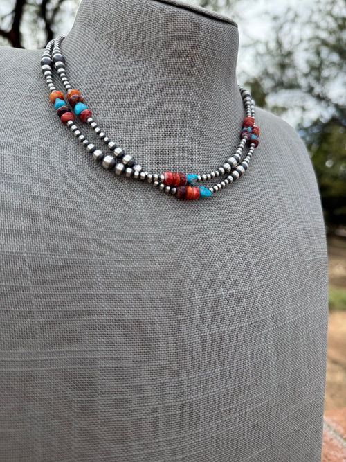 Handcrafted Multi Stone & Sterling Silver 3-6mm Beaded Necklace 16"