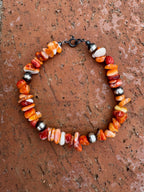Handcrafted Orange Spiny & Sterling Silver 6mm Beaded Bracelet 7.5"