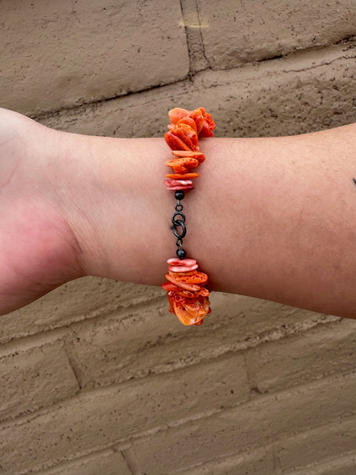 Handcrafted Spiny & Sterling Silver Beaded Bracelet 7.5"