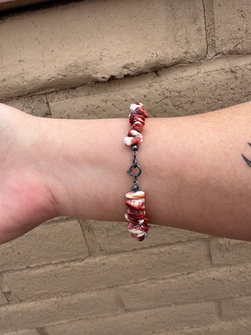 Handcrafted Spiny & Sterling Silver Beaded Bracelet 7.5"