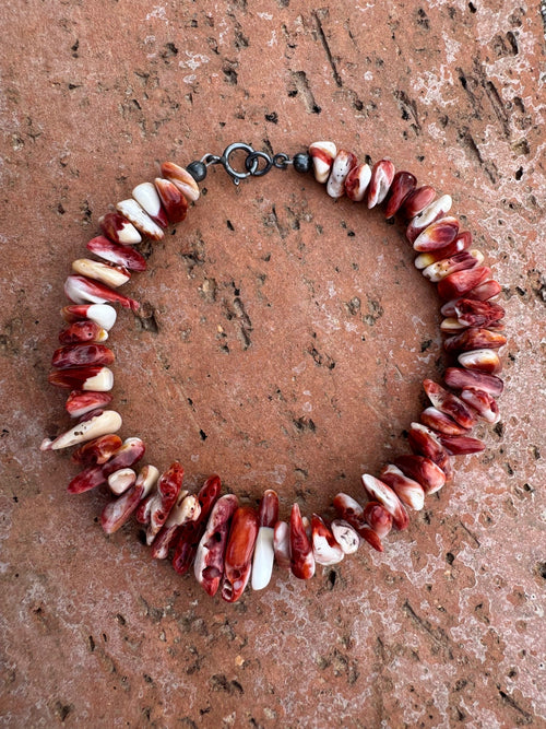 Handcrafted Spiny & Sterling Silver Beaded Bracelet 7.5"