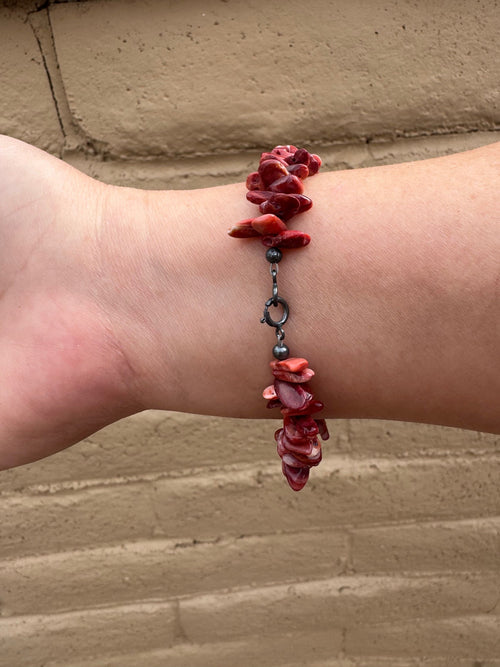 Handcrafted Spiny & Sterling Silver Beaded Bracelet 7.5"