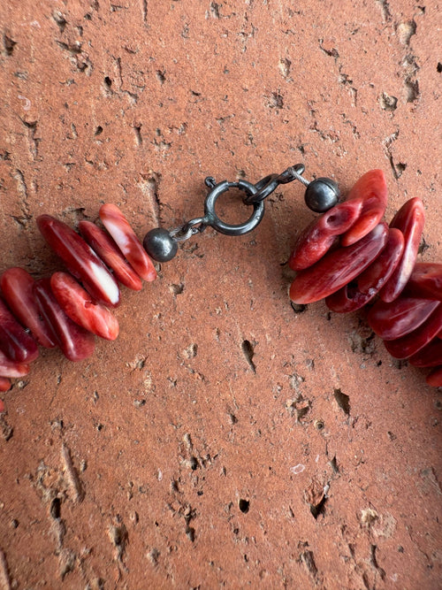 Handcrafted Spiny & Sterling Silver Beaded Bracelet 7.5"