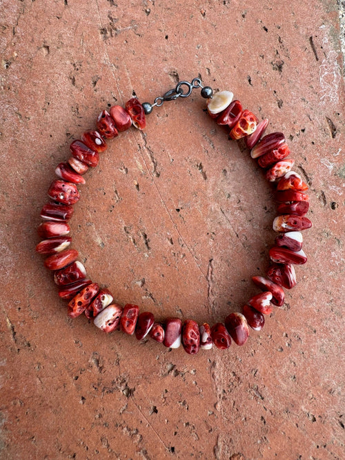 Handcrafted Spiny & Sterling Silver Beaded Bracelet 7.5"