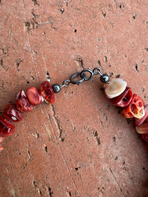 Handcrafted Spiny & Sterling Silver Beaded Bracelet 7.5"